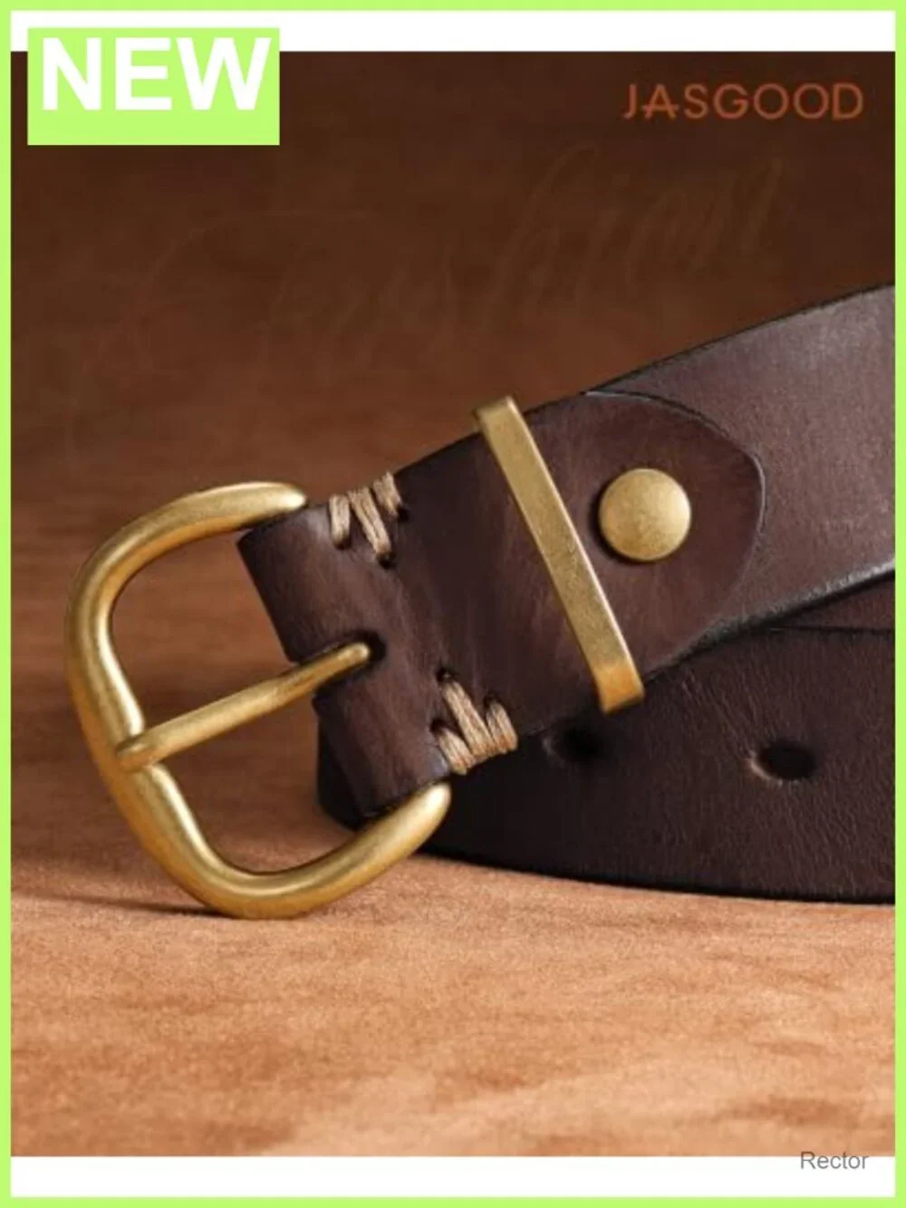 Vintage Full Grain Leather Belt for Women, Antique Gold Buckle, Adjustable Waist